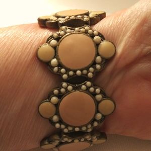 Boho Peach & White Enamel Stretch Bracelet
